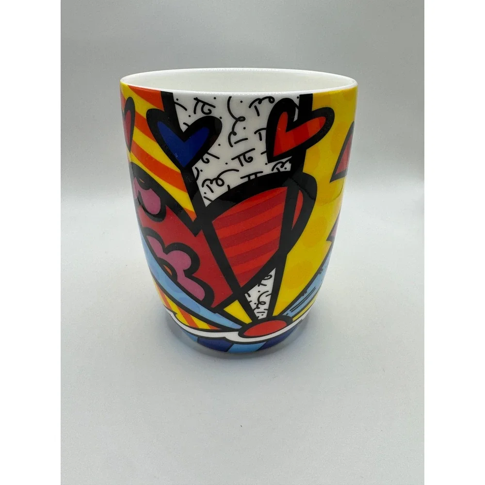 Romero Britto Hearts Fine Bone China Coffee Mug Multicolor Pop Art 16.8 oz